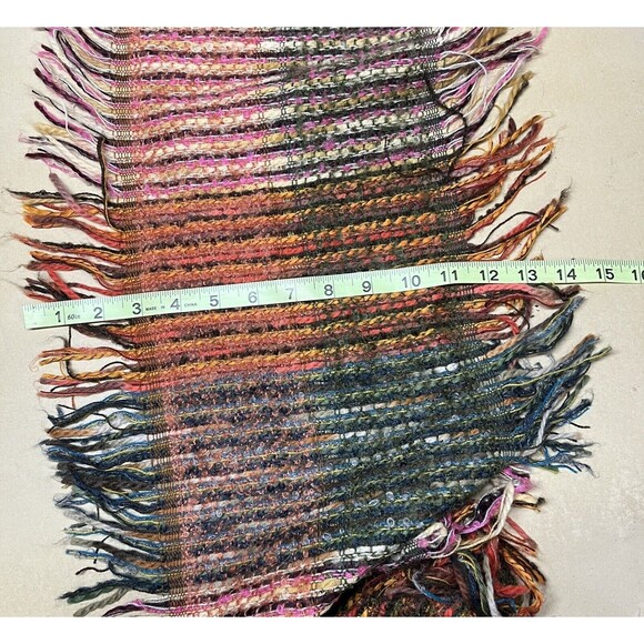 Talbots Boucle Mohair Wool Blend Fringed Scarf 67" x 14" Multicolor Plaid Winter - Picture 8 of 10
